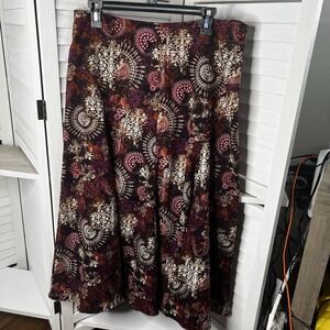 Christopher & Banks Damask Fireworks Print‎ Fall Colors A-line Skirt 12 NWOT